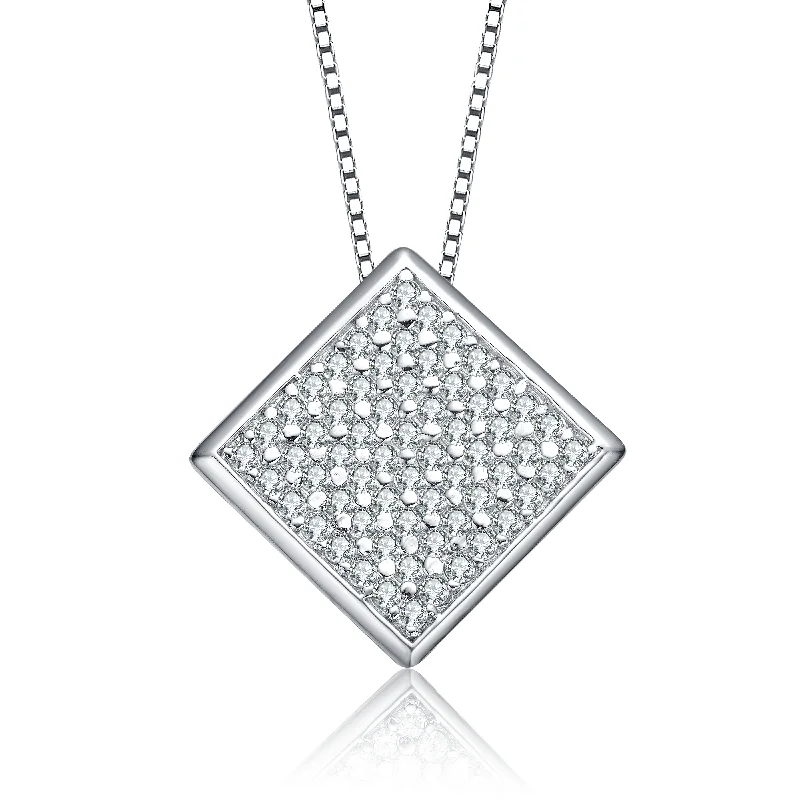 Sterling Silver Cubic Zirconia Square Last Pair Pendant Necklace