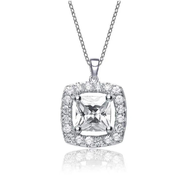 Sterling Silver Cubic Zirconia Square Shape Necklace