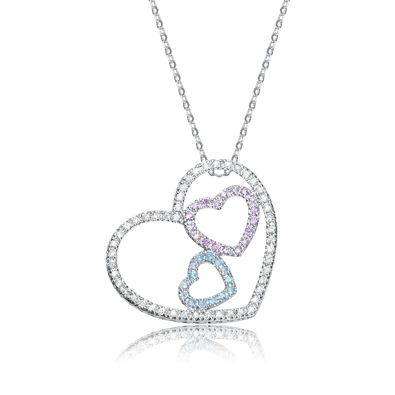 Sterling Silver Cubic Zirconia Triple Open Heart Necklace