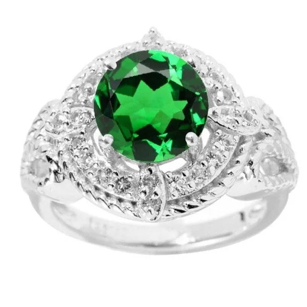 Sterling Silver Emerald And White Topaz Halo Ring