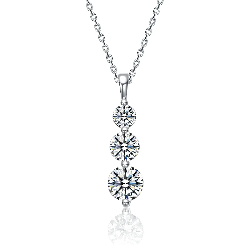 Sterling Silver White Gold Plated with 1.50ct Lab Created Moissanite Three-Stone Anniversary Necklace