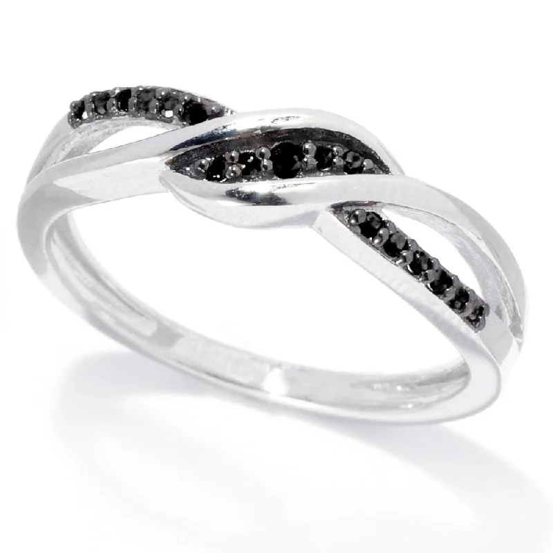 Sterling Silver with 0.12 CTTW Genuine Black Diamond Crossover Ring