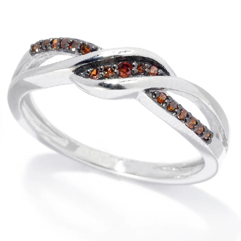 Sterling Silver with 0.12 CTTW Genuine Red Diamond Crossover Ring