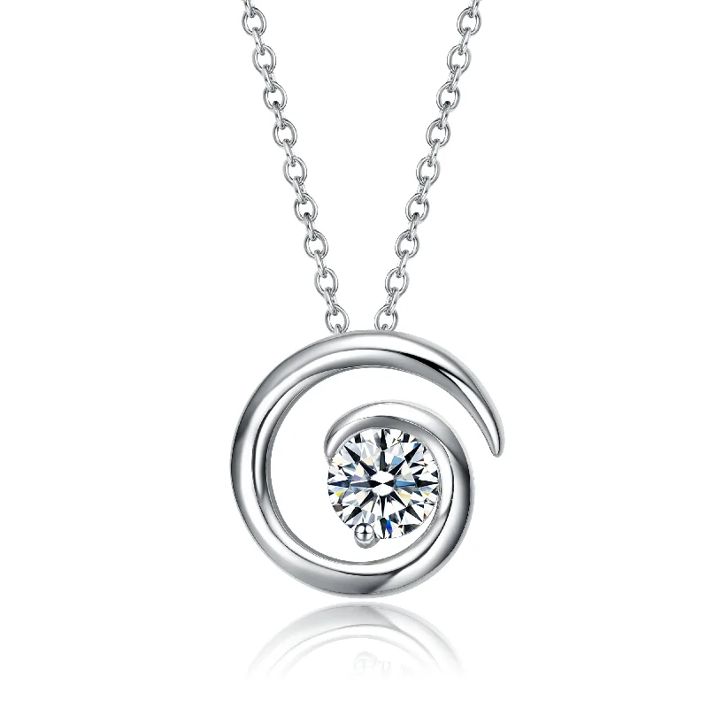 Sterling Silver with 1ct Lab Created Moissanite Open Eternity Circle Swirl Pendant Necklace