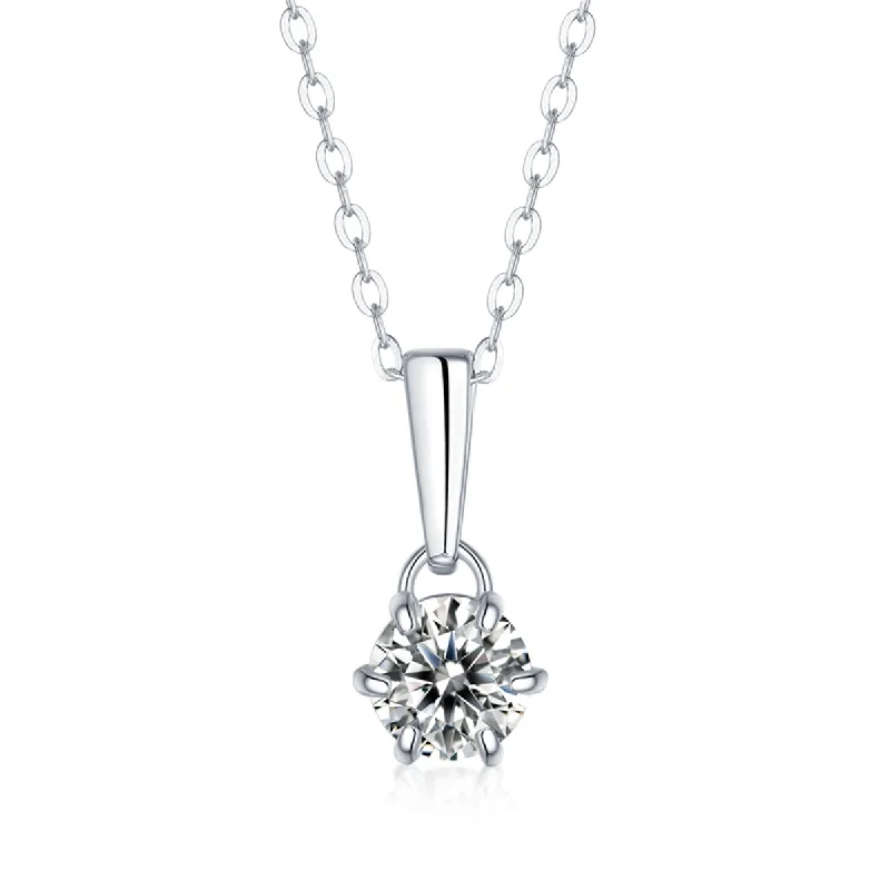 Sterling Silver with 1ct Round Lab Created Moissanite Drop Solitaire Pendant Necklace