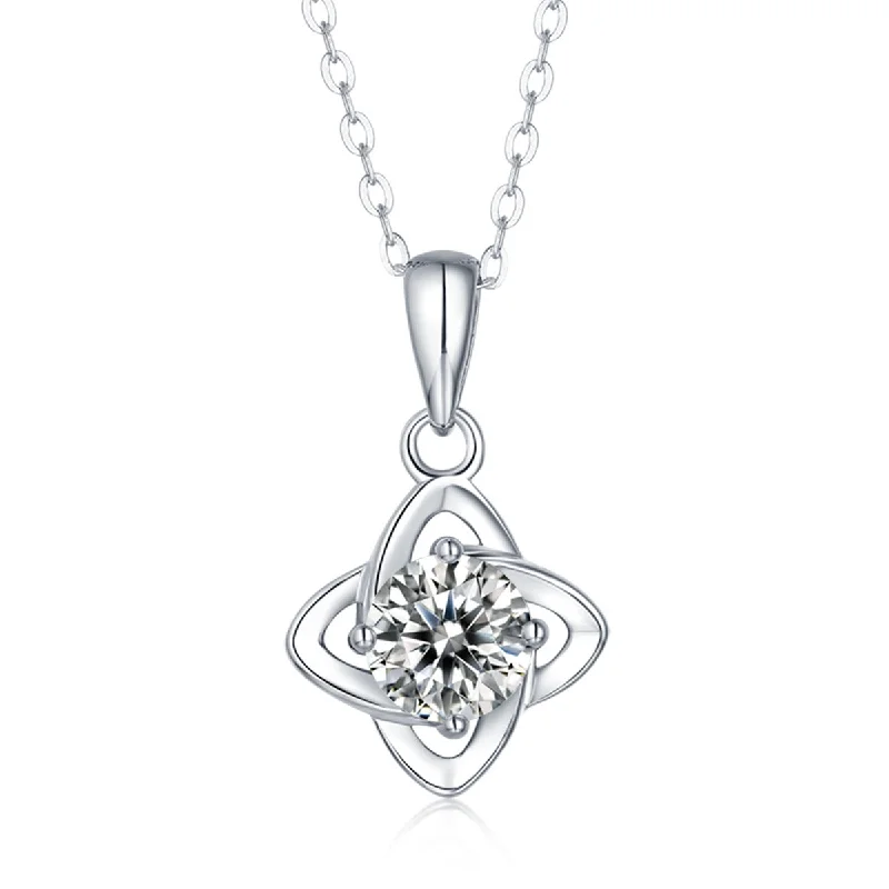 Sterling Silver with 1ctw Lab Created Moissanite Four-Pointed Orbital Star Pendant Layering Necklace