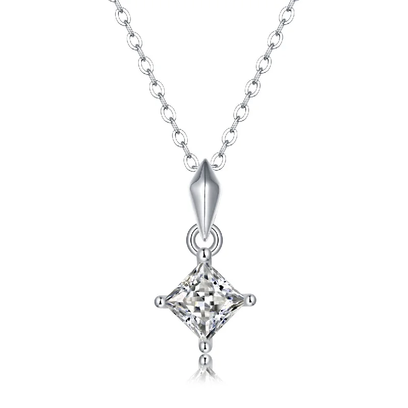 Sterling Silver with 1ctw Lab Created Moissanite Princess Solitaire Pendant Necklace