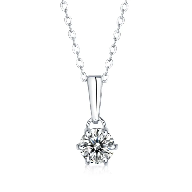 Sterling Silver with 2ct Lab Created Moissanite Round Solitaire Classic Drop Pendant Necklace