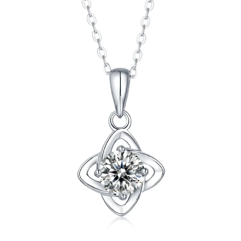 Sterling Silver with 2ct Round Lab Created Moissanite Solitaire 4-Pointed Orbital Star Pendant Necklace