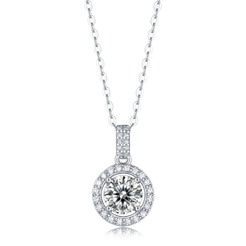 Sterling Silver with 2ctw Lab Created Moissanite Round Halo Cluster Pendant Necklace