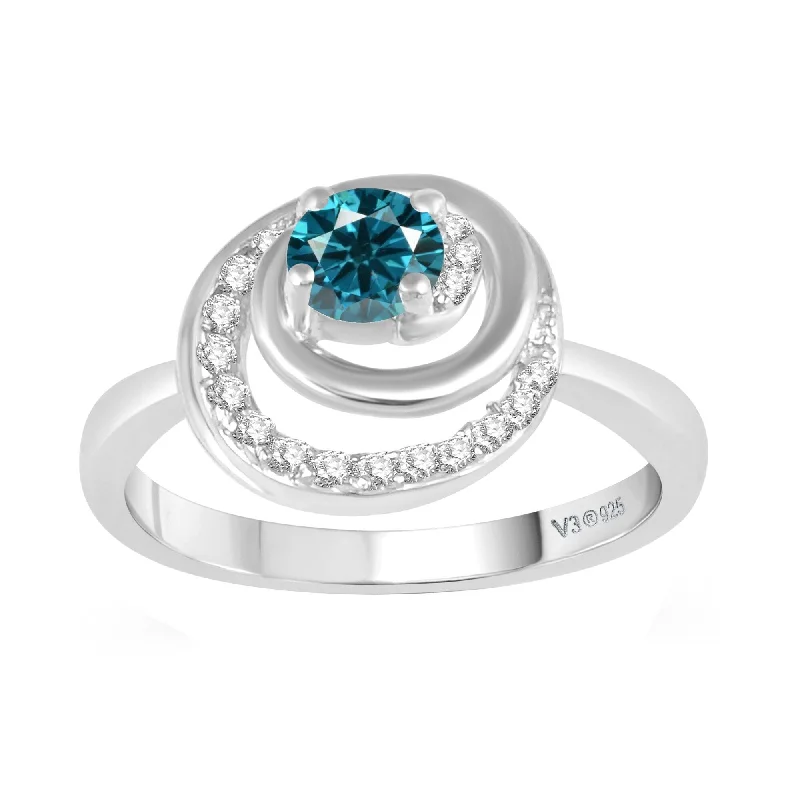 Sterling Silver with Genuine Blue Diamond and White Topaz Spiral Ring