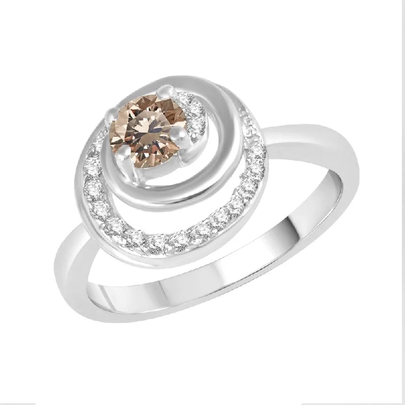 Sterling Silver with Genuine Champagne Diamond and Natural White Topaz Spiral Ring