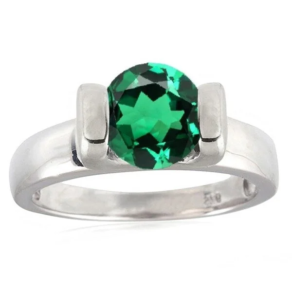 Sterling Silver With Green Emerald Solitaire Ring