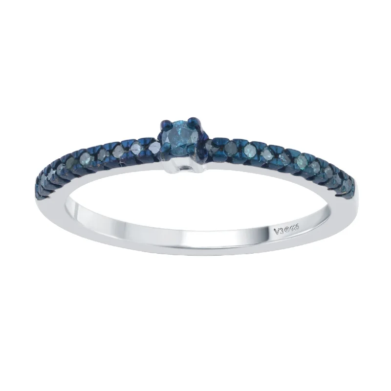 Sterling Silver with Natural Blue Diamond Stackable Band Ring