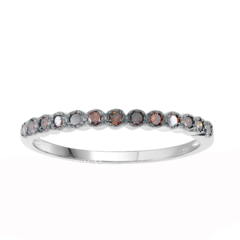 Sterling Silver with Natural Red Diamond Band Ring