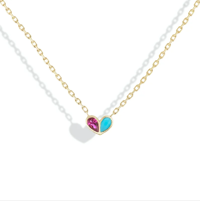 Sweetheart Necklace Ruby & Turquoise