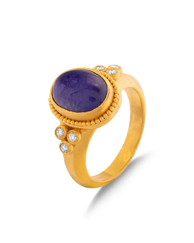 Tanzanite Cabochon and Diamond Trio Ring