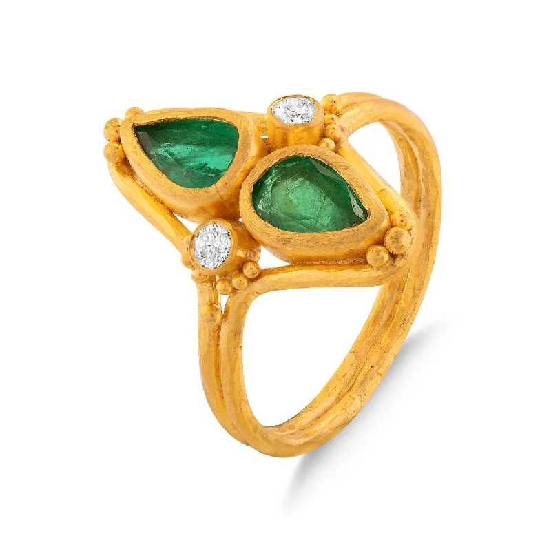 Twin Stone Ring with Emerald