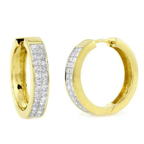 14K 1.75CTW PRINCESS CUT DIAMOND INVISIBLE SET HOOPS