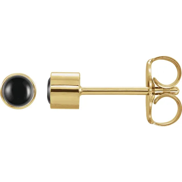 14K Gold Natural Onyx Bezel-Set Stud Earrings