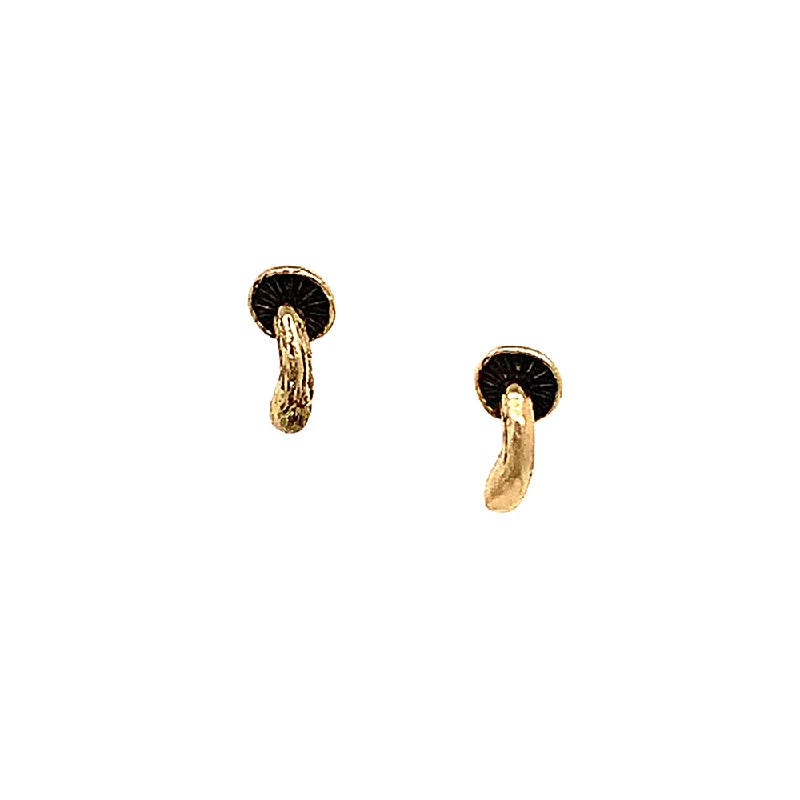 14K Yellow Gold Stud Earrings - "Tiny Mushrooms"