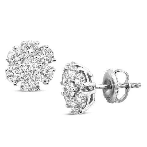 14KW 2.15CTW STUNNING DIAMOND DOME FLOWER EARRING STUDS