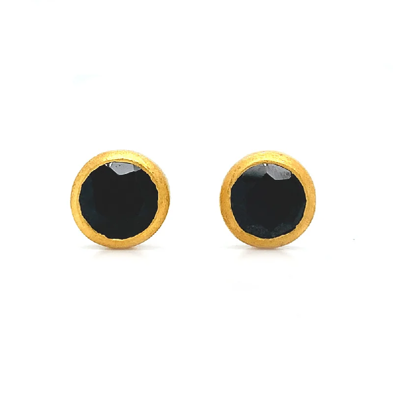 Gold Vermeil Bezel-Set Black Spinel Stud Earrings