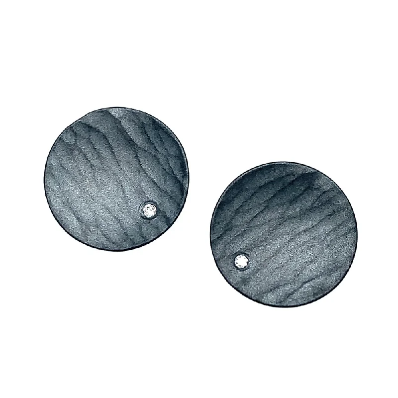 Blackened EcoSilver Diamond Studs - "Metolius New Moon"