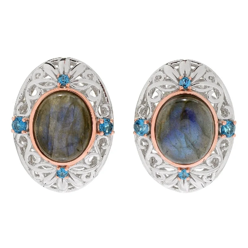 Dallas Prince Sterling Silver 12 x 10mm Oval Labradorite & Gemstone Stud Earrings. Collection: Classic Dallas