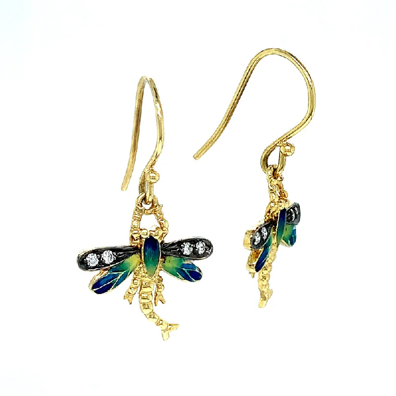 Diamond and Enamel Earrings - "Dragonflies"