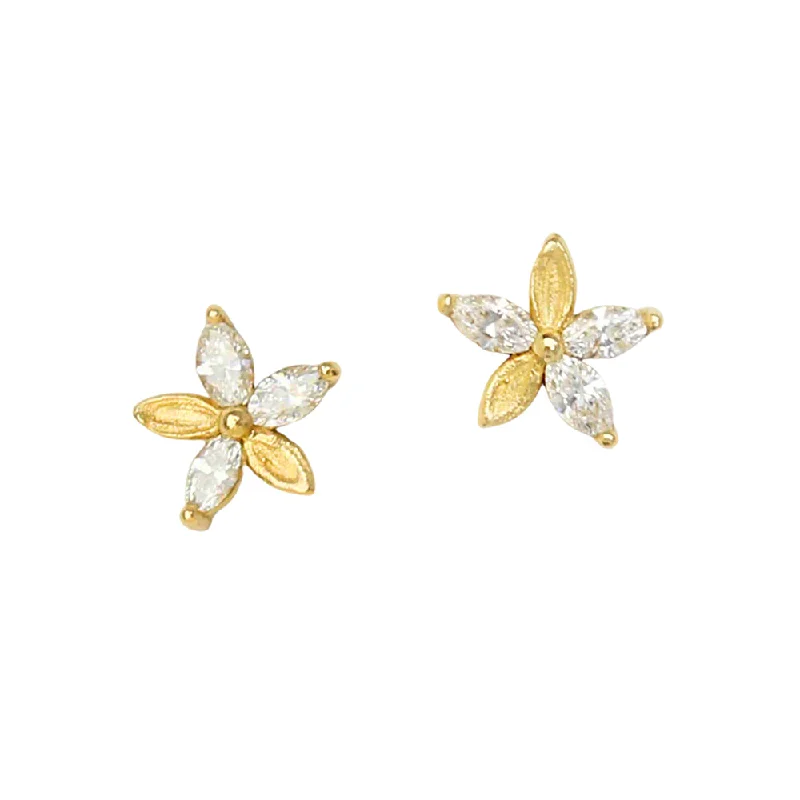 Diamond & Yellow Gold Flower Stud Earrings - "Monet Lily"