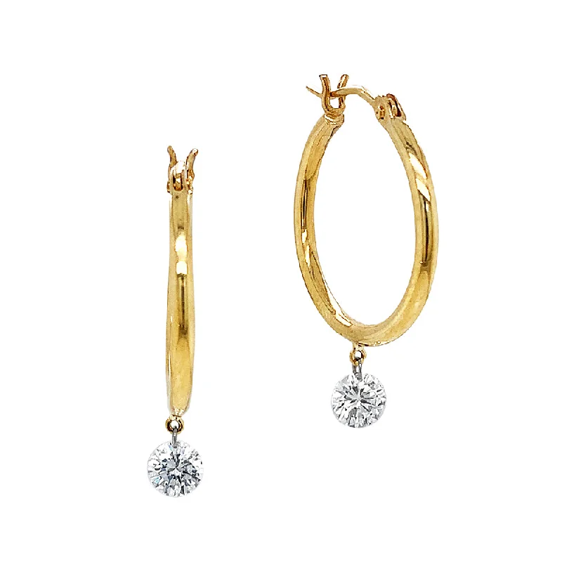 Diamond Hoop Yellow Gold Earrings - "Solo"