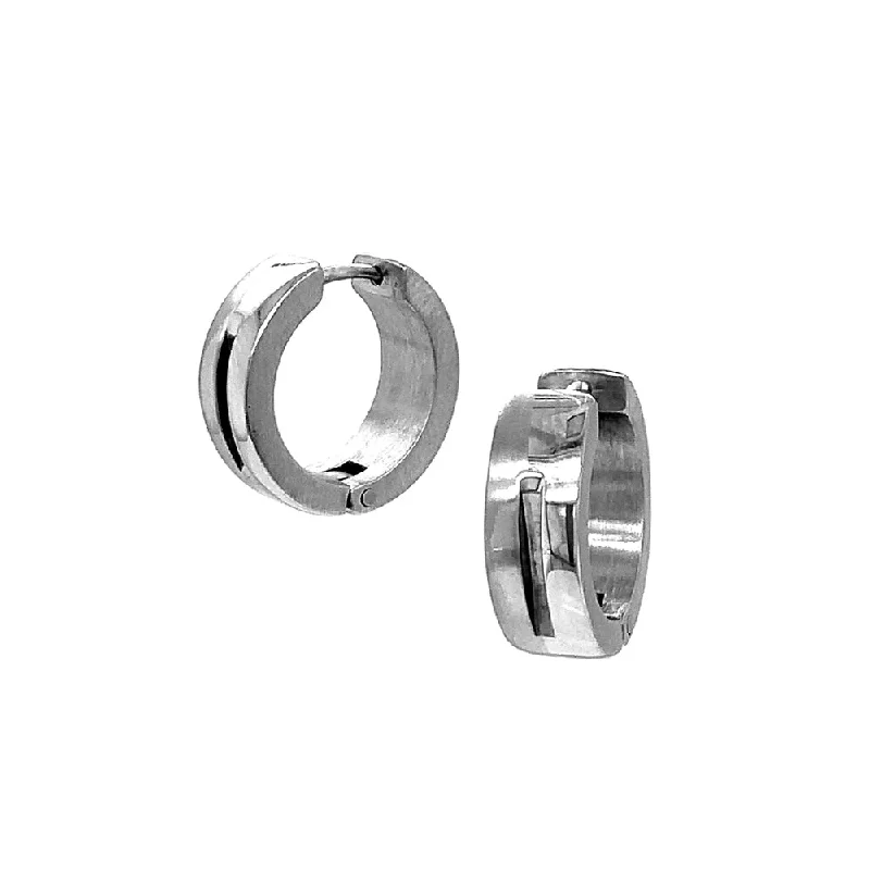 Medium Dual Finish Stainless Steel Huggie Earrings - "Round Notch Hoops"