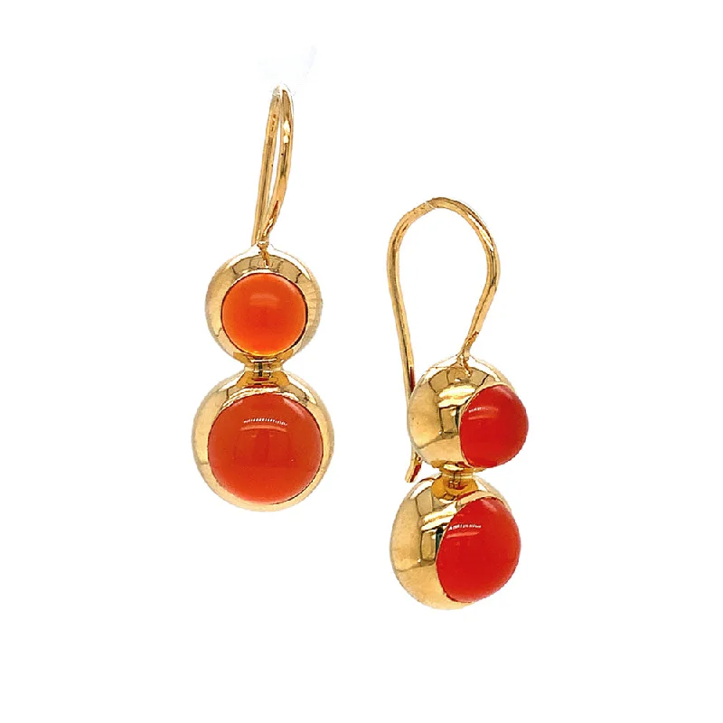 Gold Vermeil and Double Carnelian Drop Earrings - "Akako"