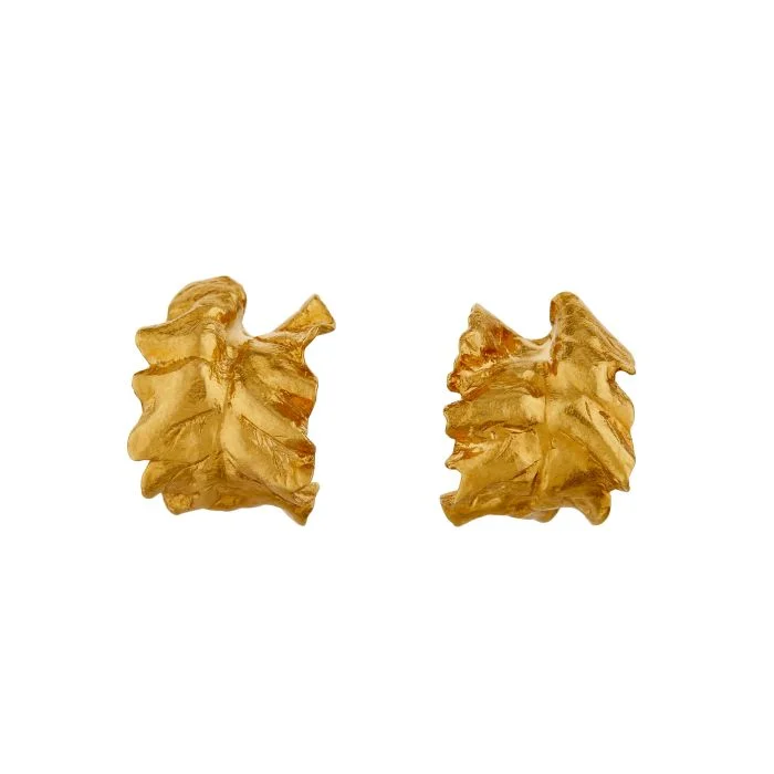 Gold Vermeil Hoop Earrings - "Leafy Chard"