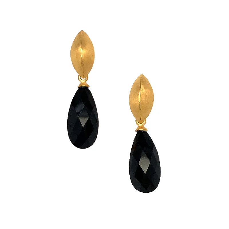 Gold Vermeil Marquise Studs with Black Spinel Drops