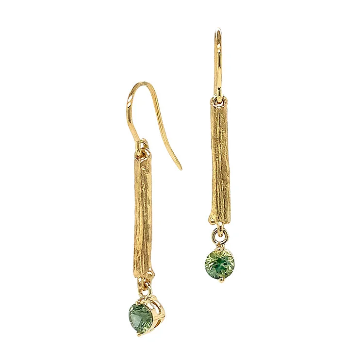 Green Montana Sapphire & Yellow Gold Drop Earrings - "Christabel"