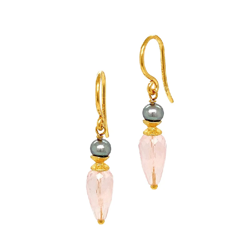 Grey Pearl & Rose Quartz Drop Earrings