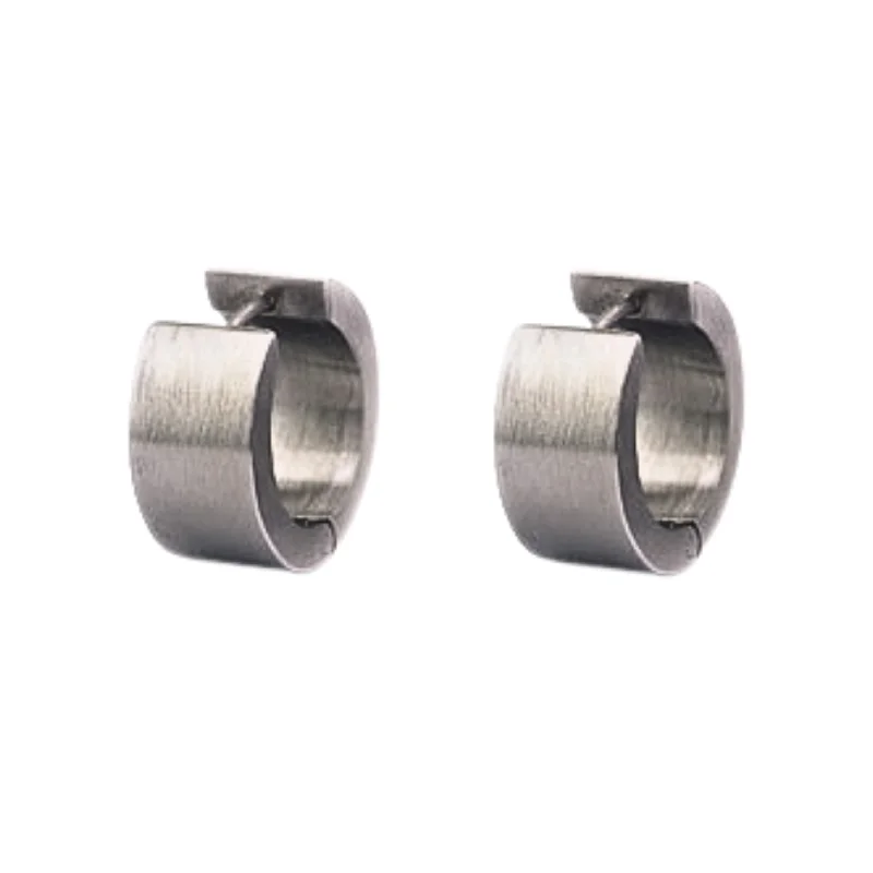 Medium Stainless Steel Huggie Earrings - "Flat Round Hoops"