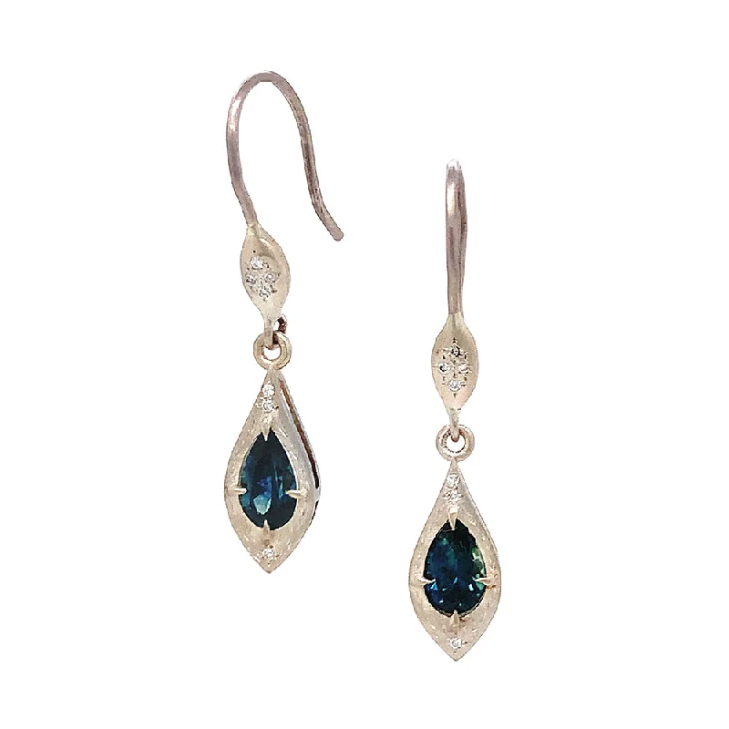 One-of-a-Kind Blue Pear Montana Sapphire Drop Earrings - "Eloise"