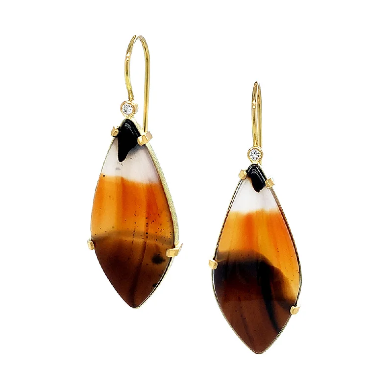 One-of-a-Kind Montana Agate & Diamond Earrings - "Caramel Sunset"