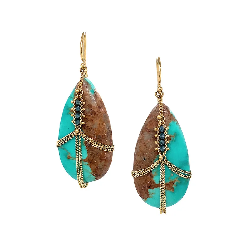 One-of-a-Kind Turquoise & Blue Diamond Draped Earrings - "Hydra"