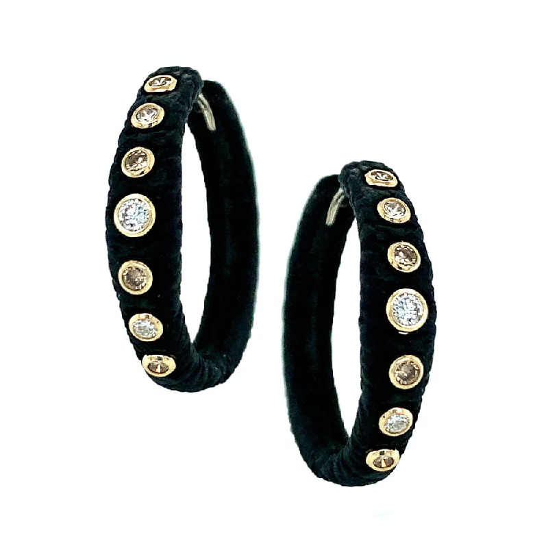 Oxidized Chrome and Diamond Hoops - "Pebble Bold"