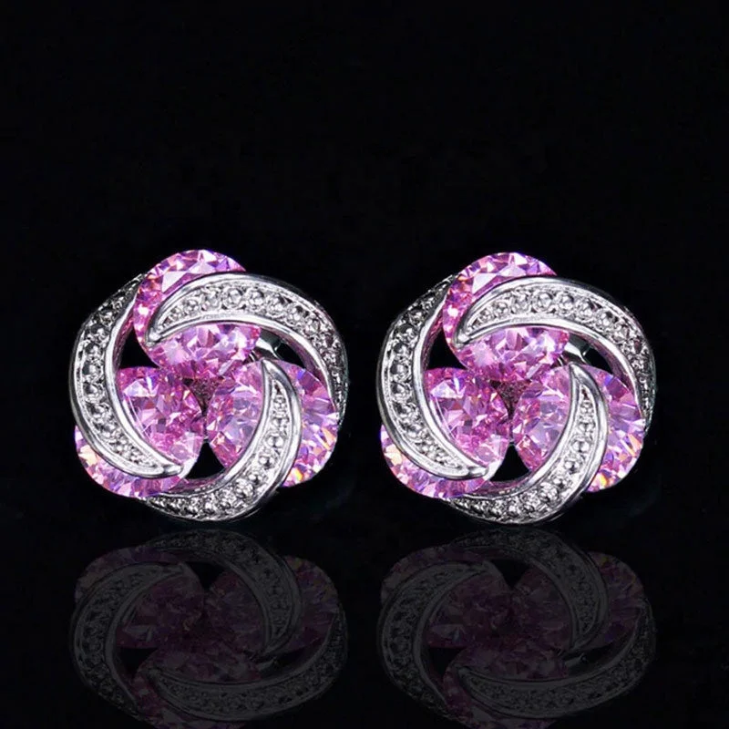 Pink CZ Crystal Stud Earrings