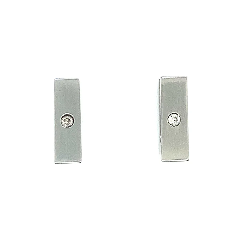 Small Stainless Steel Huggie Earrings - "Square with Diamonds"