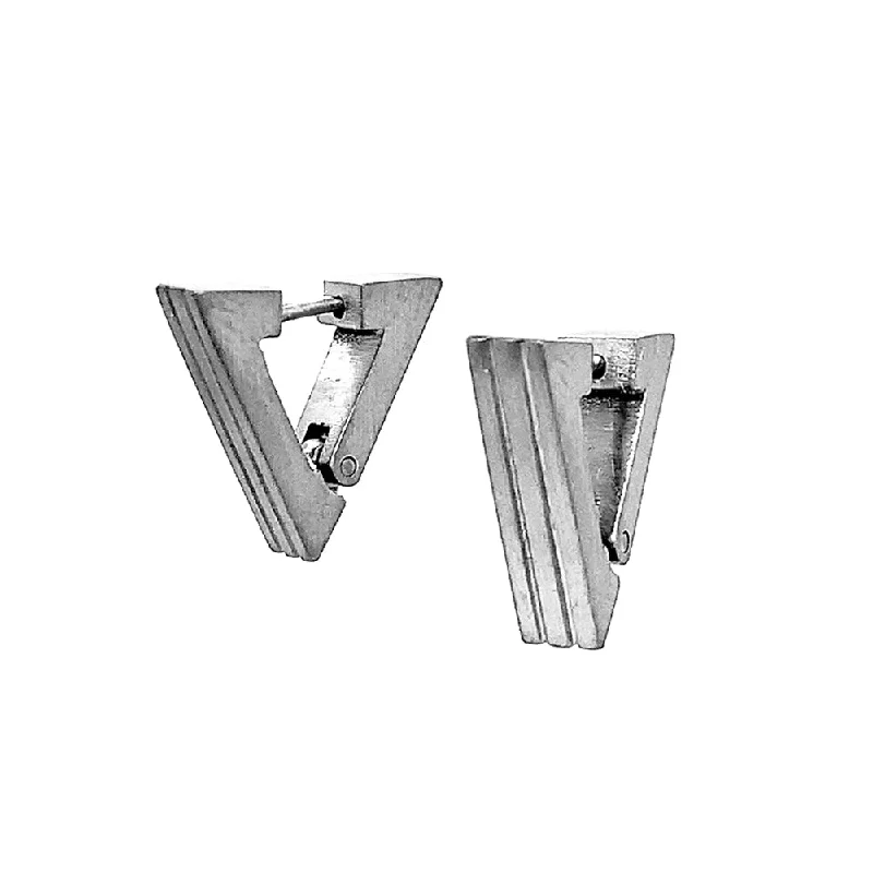 Small Stainless Steel Huggie Earrings - "Triangle with Grooves"