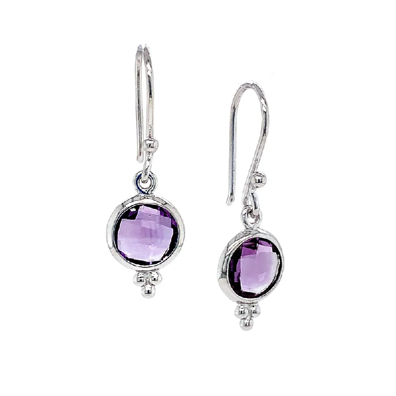 Sterling Silver and Amethyst Beaded Drop Earrings - "Elestren"