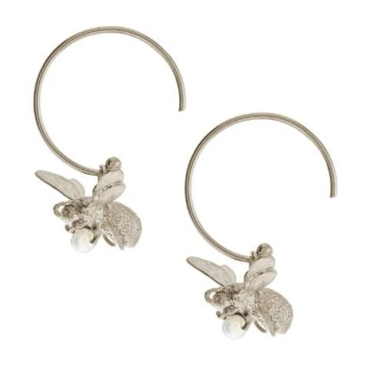 Sterling Silver and Pearl Hoop Earrings -"Flying Bee"