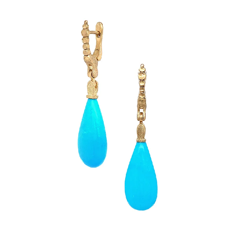 Yellow Gold & Turquoise Drop Earrings - "Sticks & Stones"