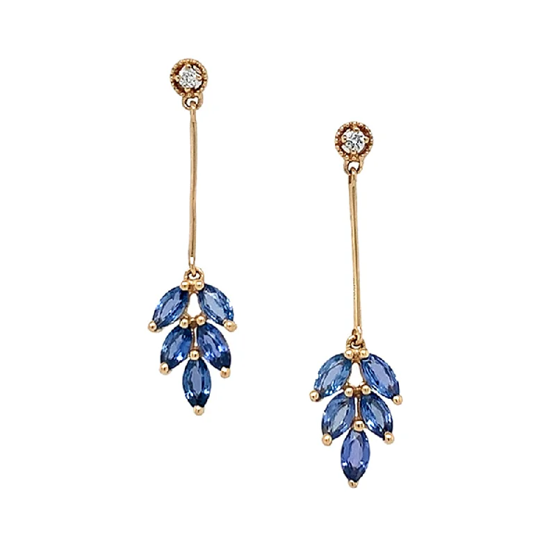 Yogo Sapphire & Diamond Yellow Gold Earrings - "Leaf Clusters"